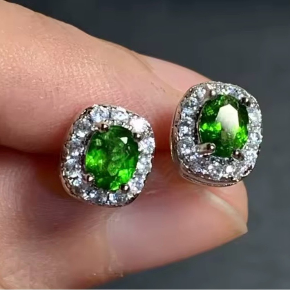 1.63ct Tsavorite Topaz 14k white Gold Electroplated on 925 Silver Earrings